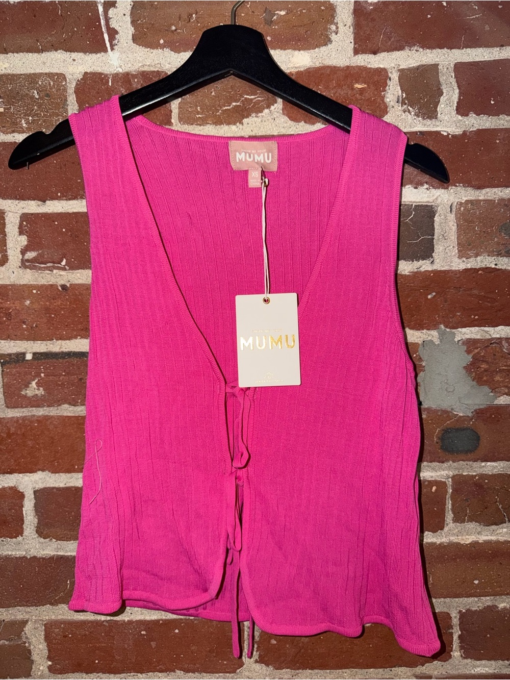 Show Me Your MuMu Bright Hot Pink Ribbed Tie-Front Tank